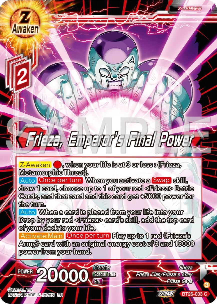 Frieza, Emperor's Final Power (BT26-003) [Ultimate Advent] | The Time Vault CA