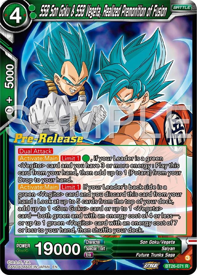 SSB Son Goku & SSB Vegeta, Realized Premonition of Fusion (BT26-071) [Ultimate Advent Prerelease Promos] | The Time Vault CA