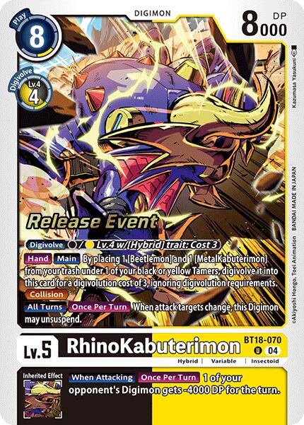 RhinoKabuterimon [BT18-070] [Release Special Booster Ver.2.0 Pre-Release Cards] | The Time Vault CA