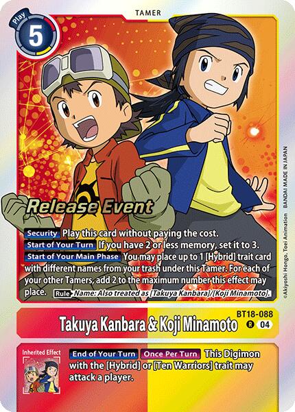 Takuya Kanbara & Koji Minamoto [BT18-088] [Release Special Booster 2.0 Pre-Release Cards] | The Time Vault CA