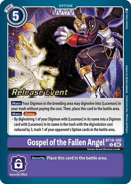 Gospel of the Fallen Angel [BT18-100] [Release Special Booster Ver.2.0 Pre-Release Cards] | The Time Vault CA