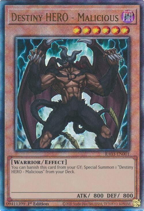 Destiny HERO - Malicious (UTR) [RA03-EN001] Prismatic Ultimate Rare | The Time Vault CA