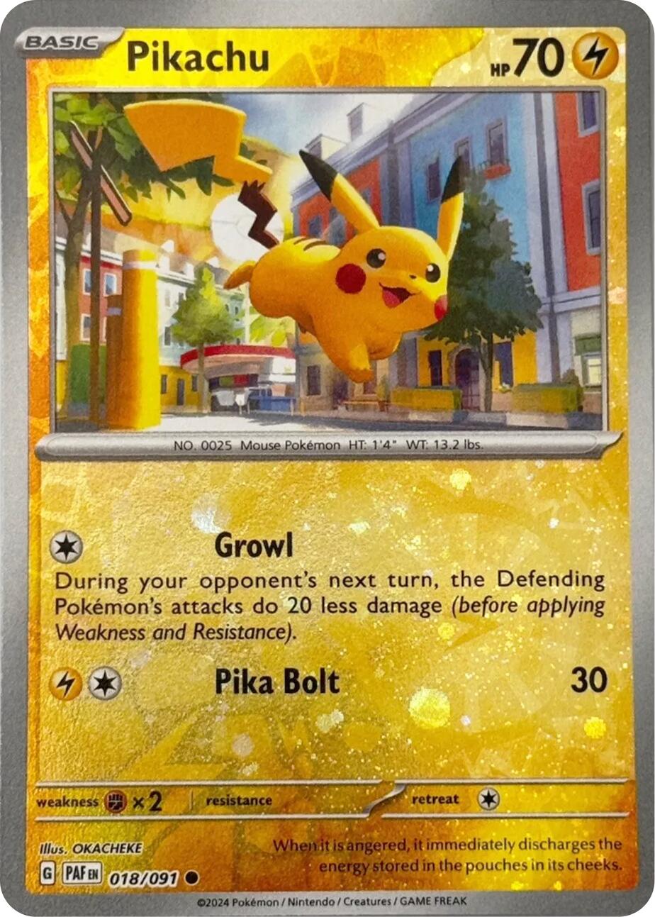 Pikachu (018/091) (Reverse Cosmos Holo) [Scarlet & Violet: Paldean Fates] | The Time Vault CA