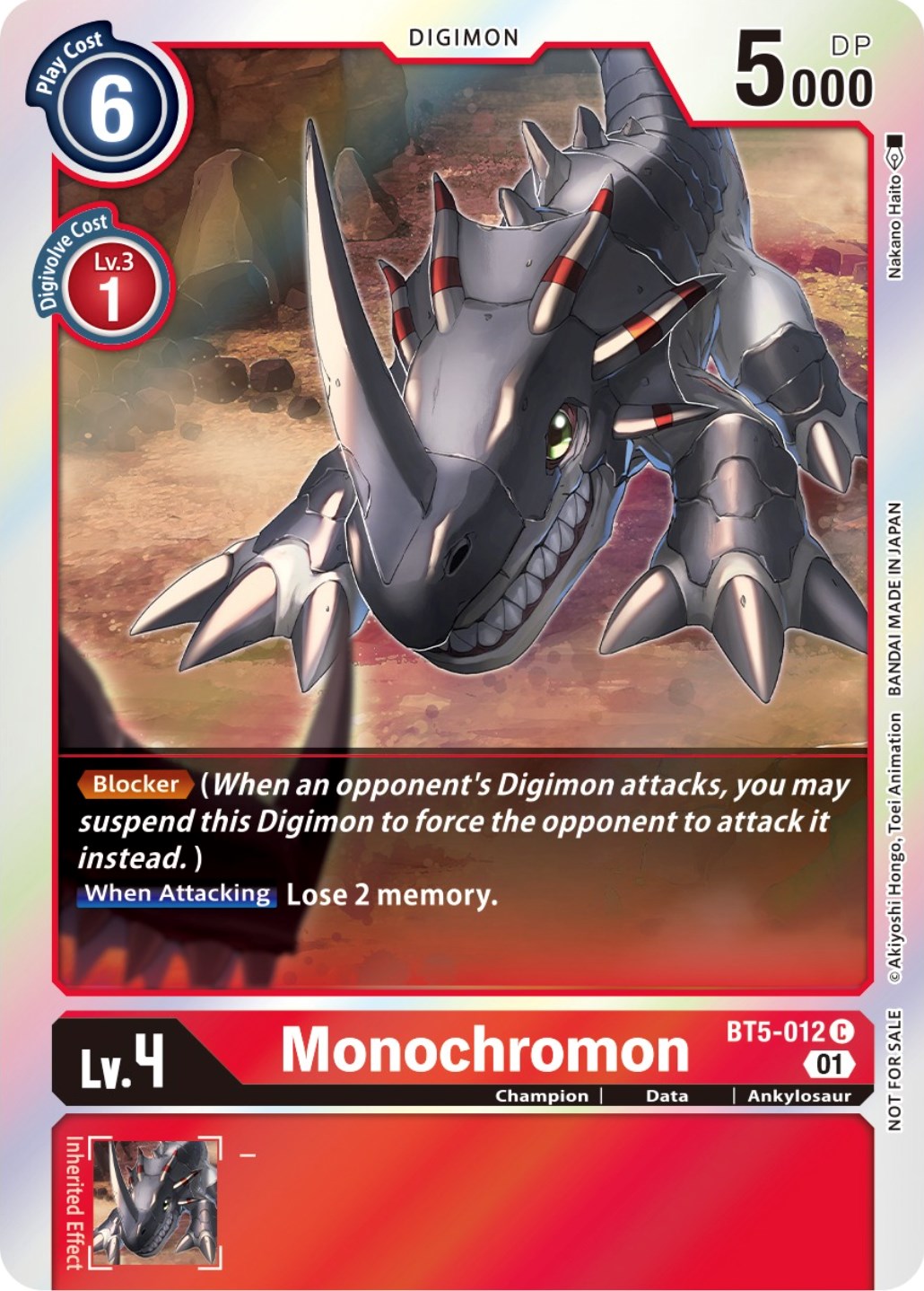 Monochromon [BT5-012] (ST-11 Special Entry Pack) [Battle of Omni Promos] | The Time Vault CA