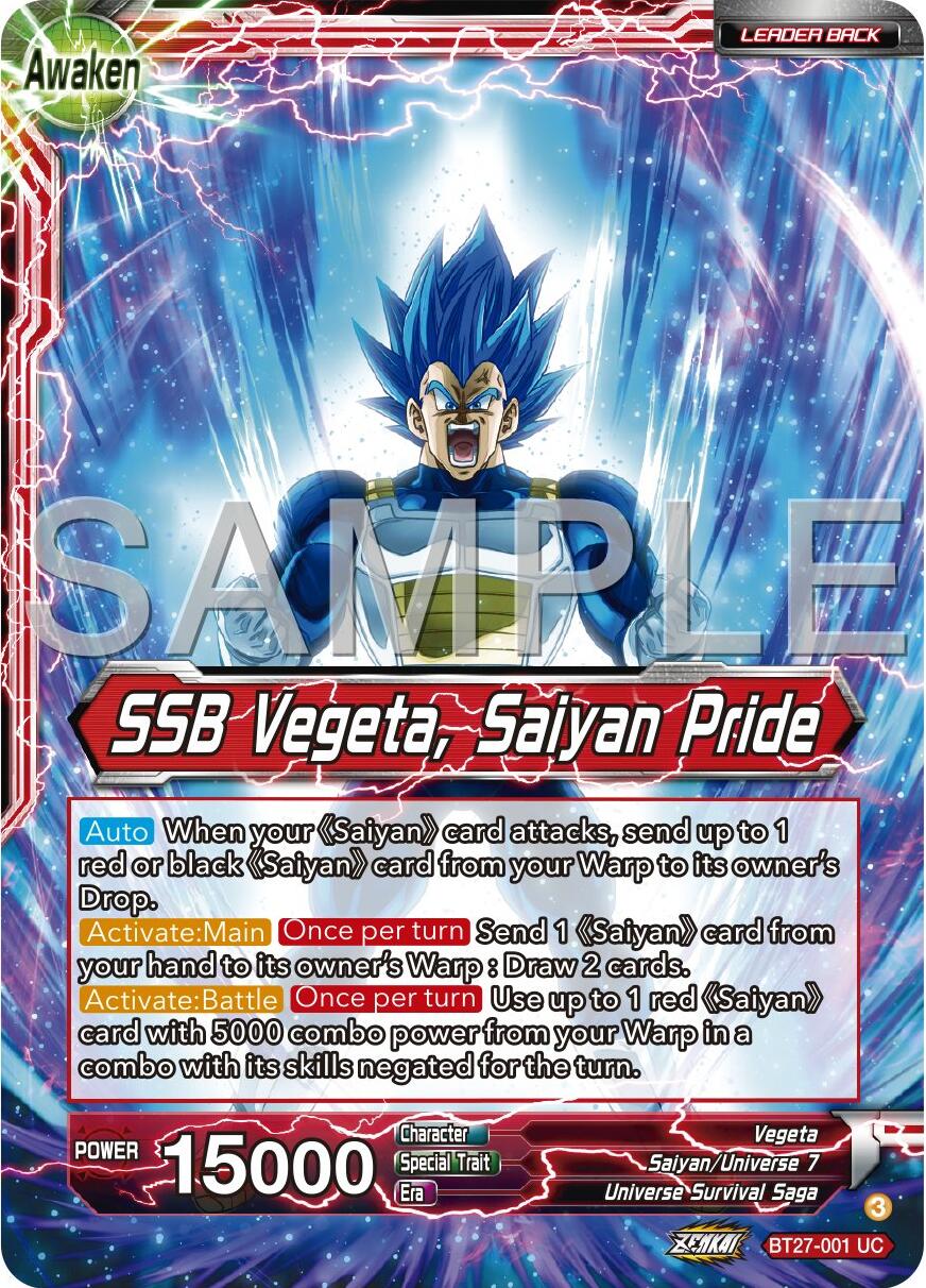 Vegeta // SSB Vegeta, Saiyan Pride (BT27-001) [History of Z] | The Time Vault CA