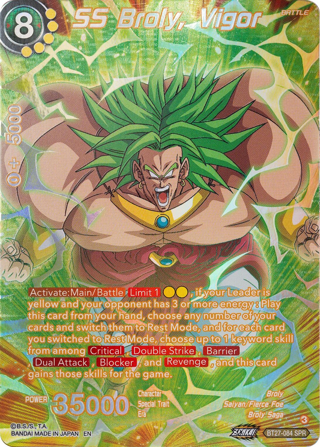 SS Broly, Vigor (SPR) (BT27-064) [History of Z] | The Time Vault CA