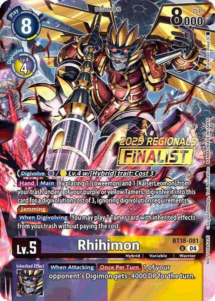 Rhihimon [BT18-081] (2025 Regionals Finalist) [Release Special Booster Ver.2.0 Promos] | The Time Vault CA