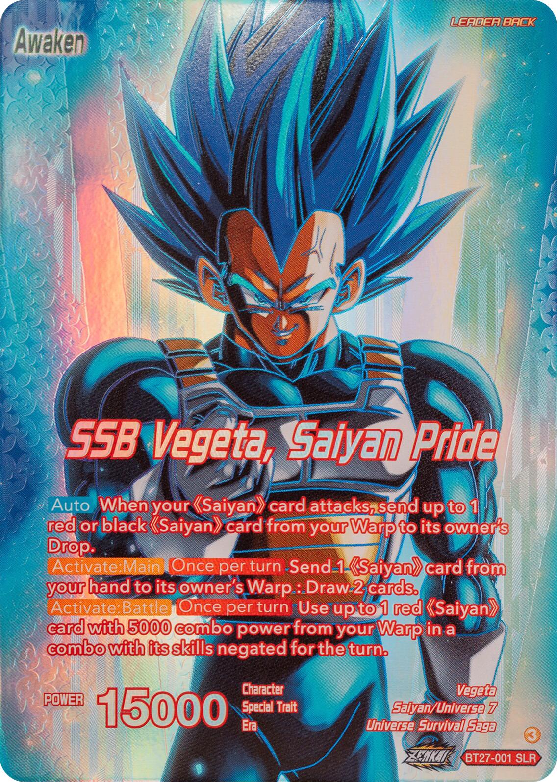 Vegeta // SSB Vegeta, Saiyan Pride (SLR) (BT27-001) [History of Z] | The Time Vault CA