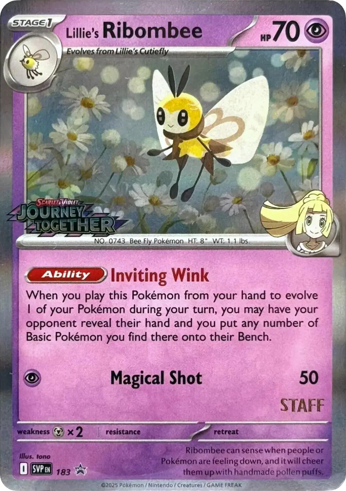Lillie's Ribombee (183) (Prerelease Staff) [Scarlet & Violet: Black Star Promos] | The Time Vault CA