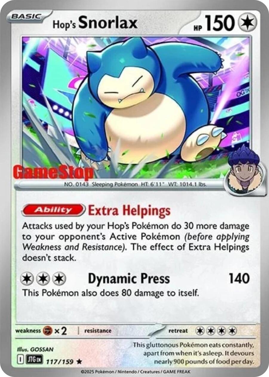 Hop's Snorlax (117/159) (GameStop) (Cosmos Holo) [Scarlet & Violet: Journey Together] | The Time Vault CA