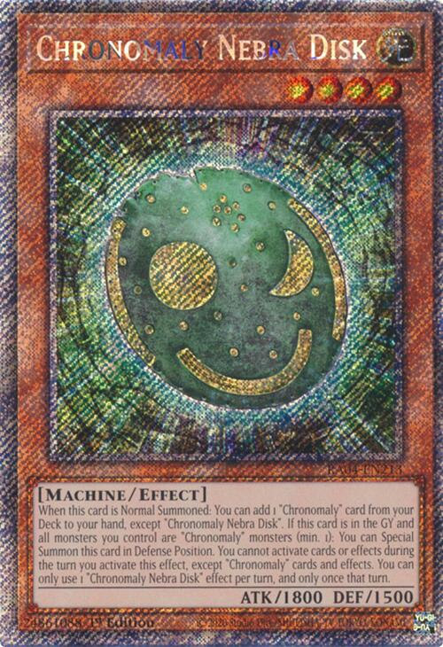 Chronomaly Nebra Disk [RA04-EN213] Platinum Secret Rare | The Time Vault CA