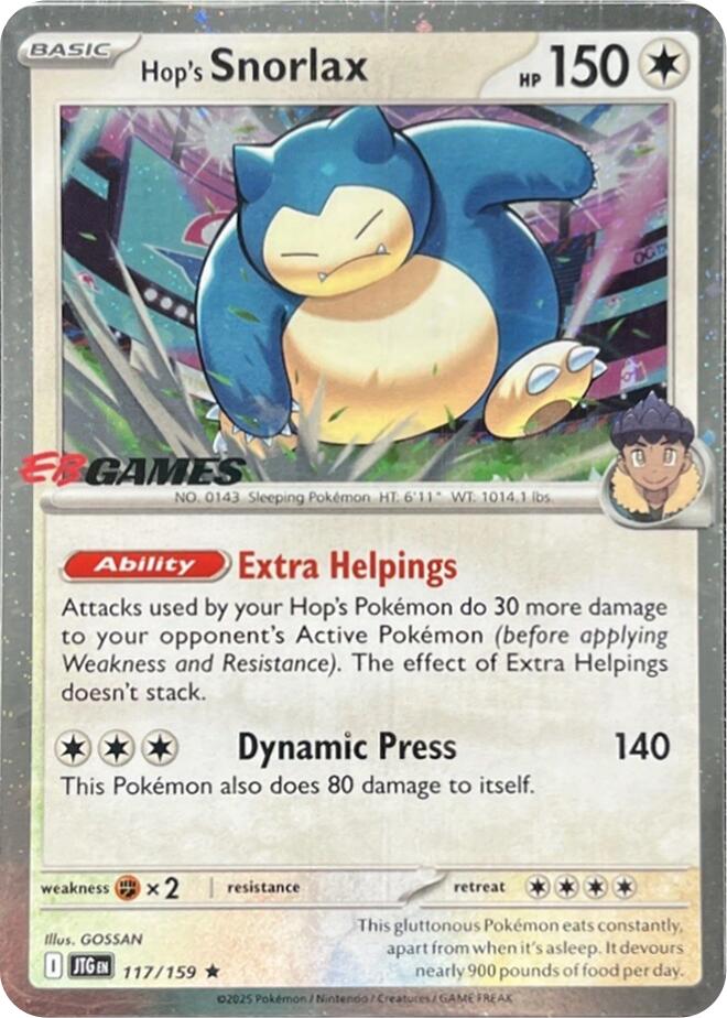 Hop's Snorlax (117/159) (EB Games) (Cosmos Holo) [Scarlet & Violet: Journey Together] | The Time Vault CA