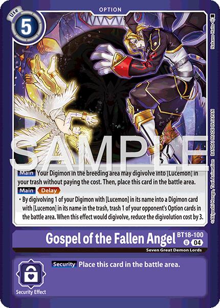 Gospel of the Fallen Angel [BT18-100] (Limited Card Pack -Billion Bullet-) [Limited Card Pack -Billion Bullet-] | The Time Vault CA