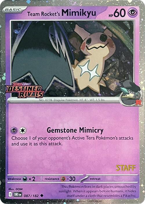 Team Rocket's Mimikyu (087/182) (Prerelease Staff) [Scarlet & Violet: Destined Rivals] | The Time Vault CA