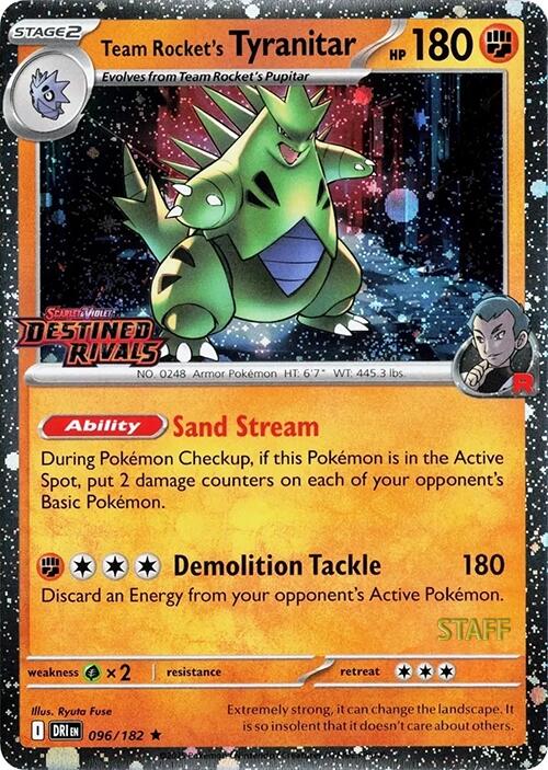 Team Rocket's Tyranitar (096/182) (Prerelease Staff) [Scarlet & Violet: Destined Rivals] | The Time Vault CA