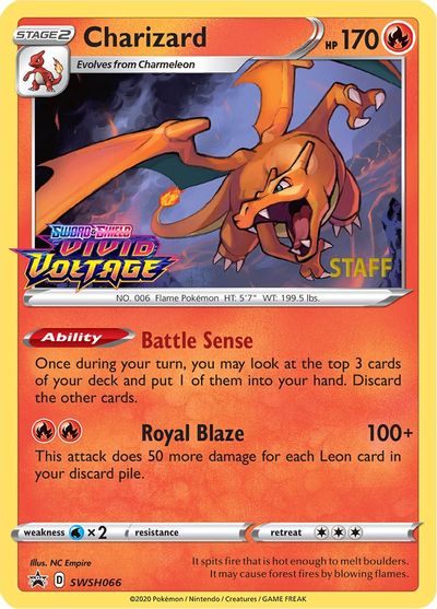 Charizard (SWSH066) (Staff Prerelease Promo) [Sword & Shield: Black Star Promos] | The Time Vault CA