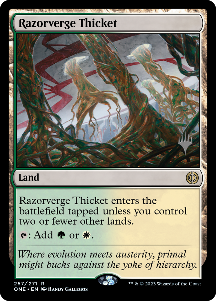 Razorverge Thicket (Promo Pack) [Phyrexia: All Will Be One Promos] | The Time Vault CA
