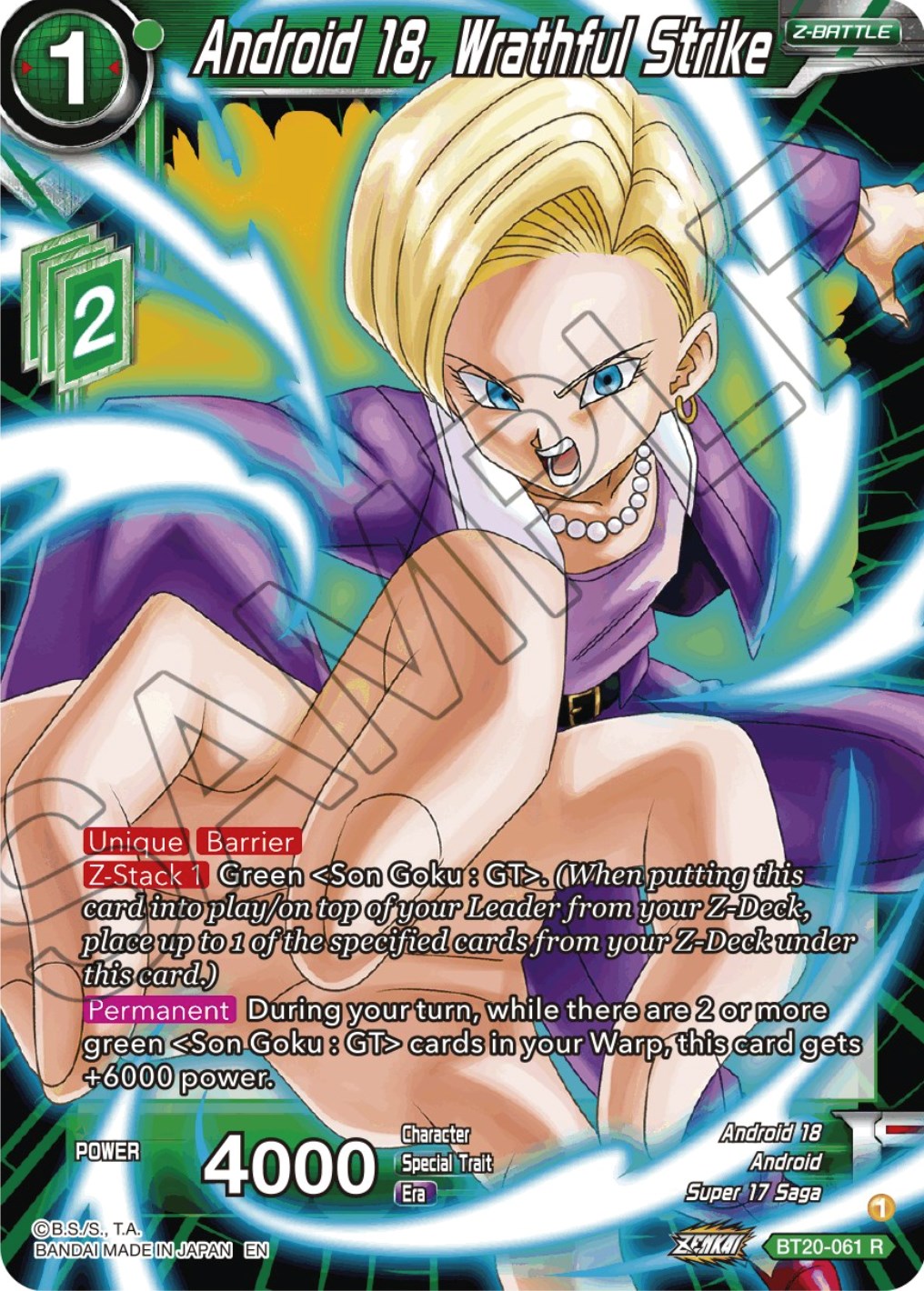 Android 18, Wrathful Strike (BT20-061) [Power Absorbed] | The Time Vault CA