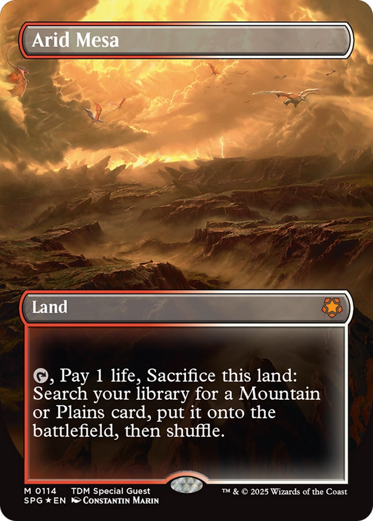 Arid Mesa (Borderless) (Dragonscale Foil) [Tarkir: Dragonstorm Special Guests] | The Time Vault CA