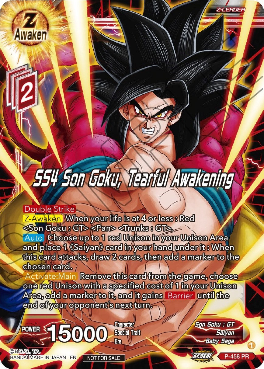 SS4 Son Goku, Tearful Awakening (Z03 Dash Pack) (P-458) [Promotion Cards] | The Time Vault CA