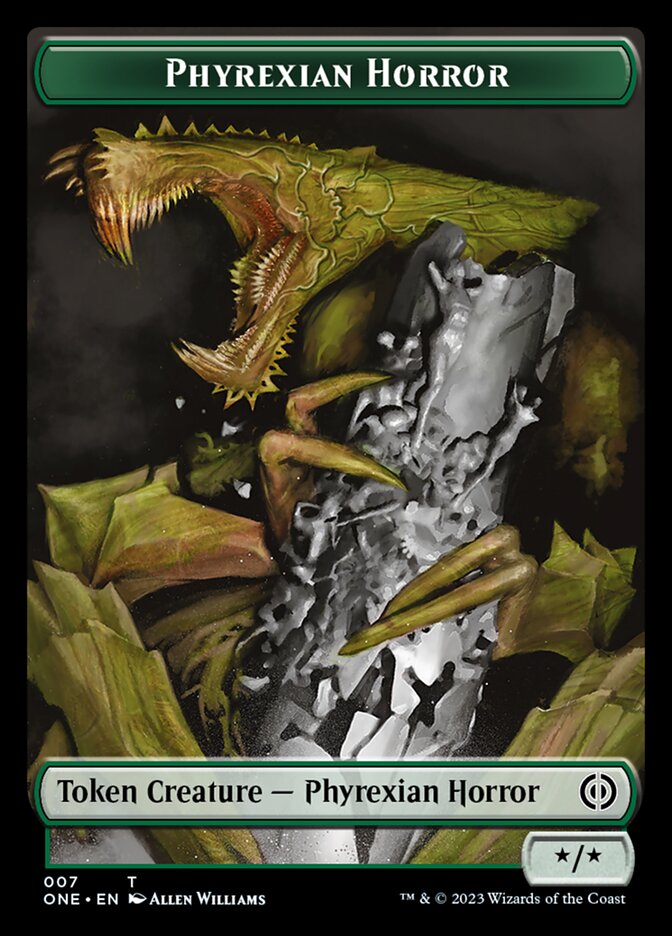 Rebel // Phyrexian Horror (007) Double-Sided Token [Phyrexia: All Will Be One Tokens] | The Time Vault CA