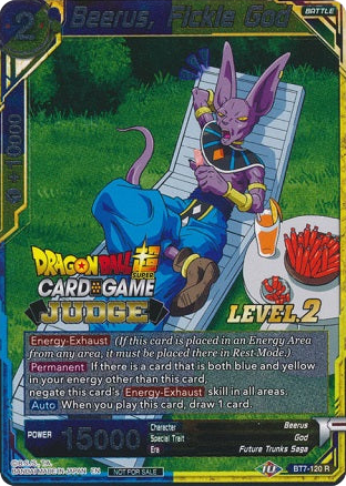 Beerus, Fickle God (Level 2) (BT7-120) [Judge Promotion Cards] | The Time Vault CA