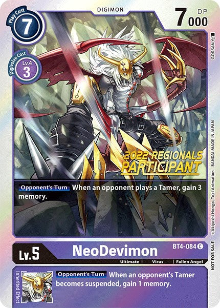 NeoDevimon [BT4-084] (2022 Championship Online Regional) (Online Participant) [Great Legend Promos] | The Time Vault CA