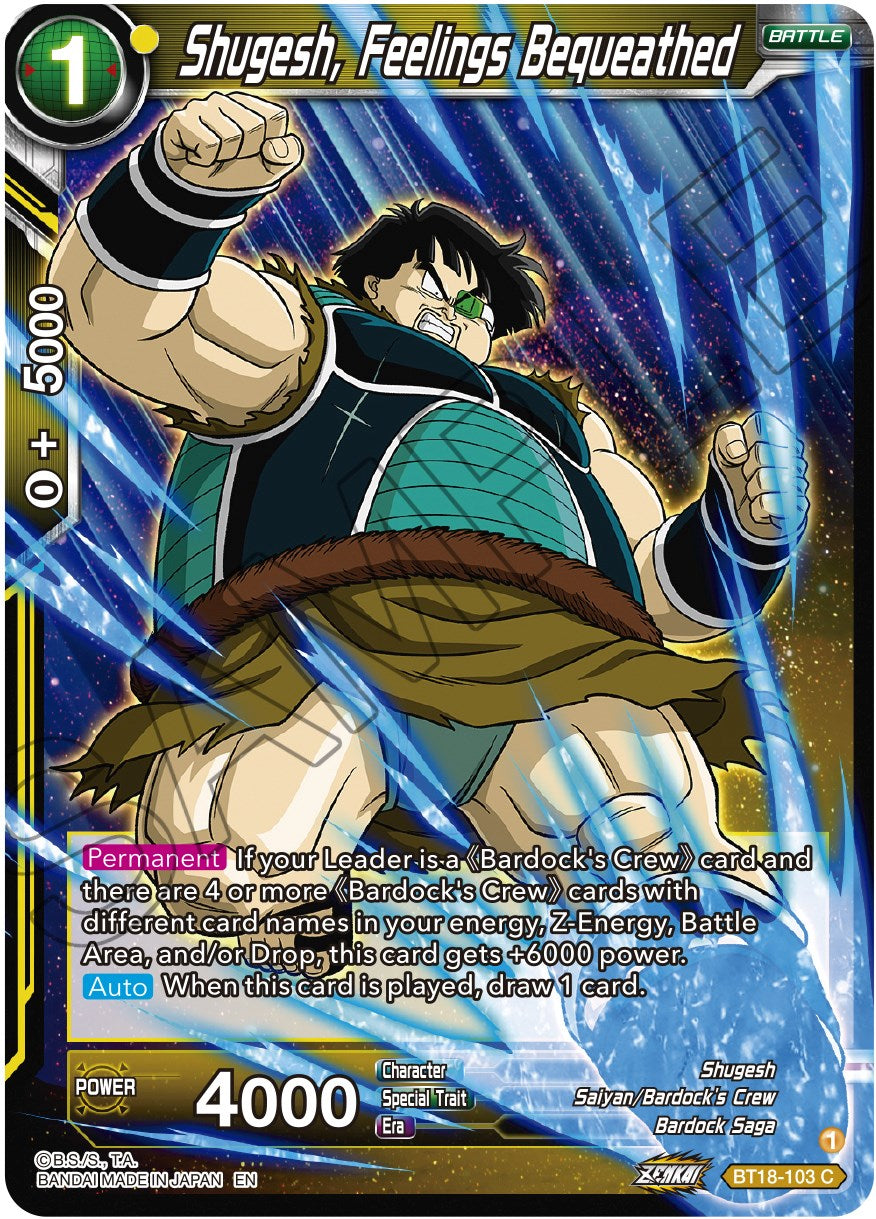 Shugesh, Feelings Bequeathed (BT18-103) [Dawn of the Z-Legends] | The Time Vault CA