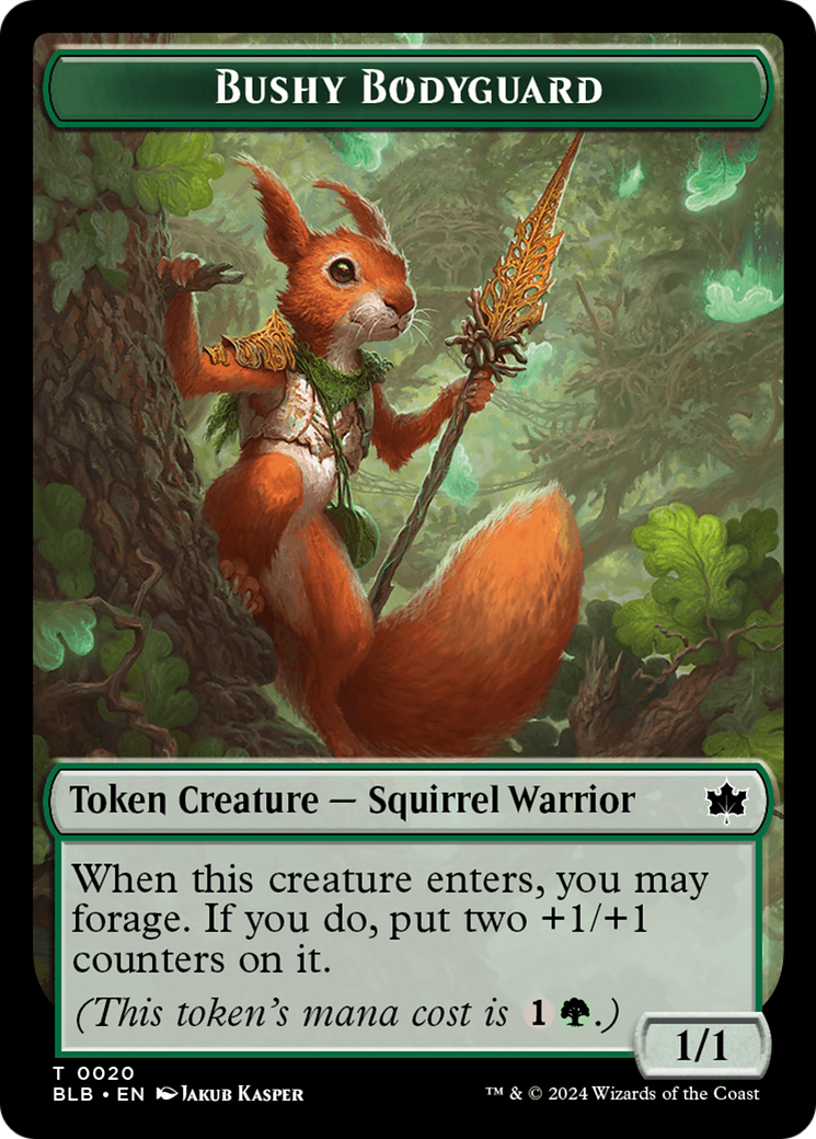 Emblem - Ral, Crackling Wit // Bushy Bodyguard Double-Sided Token [Bloomburrow Tokens] | The Time Vault CA