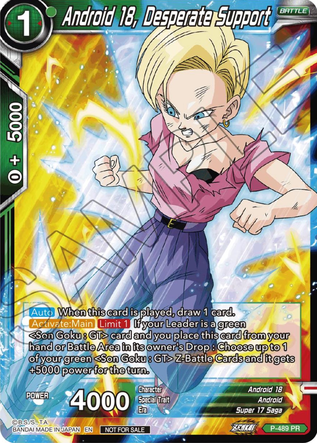 Android 18, Desperate Support (Zenkai Series Tournament Pack Vol.3) (P-489) [Tournament Promotion Cards] | The Time Vault CA