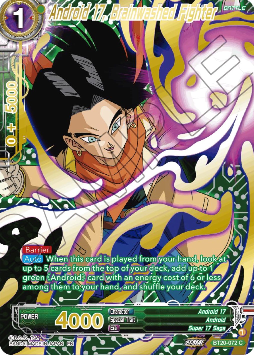 Android 17, Brainwashed Fighter (Gold-Stamped) (BT20-072) [Power Absorbed] | The Time Vault CA