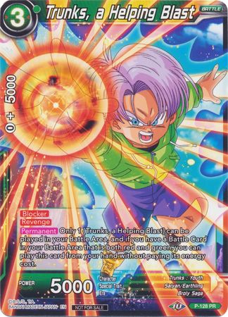 Trunks, a Helping Blast (Shop Tournament: Assault of Saiyans) (P-128) [Promotion Cards] | The Time Vault CA