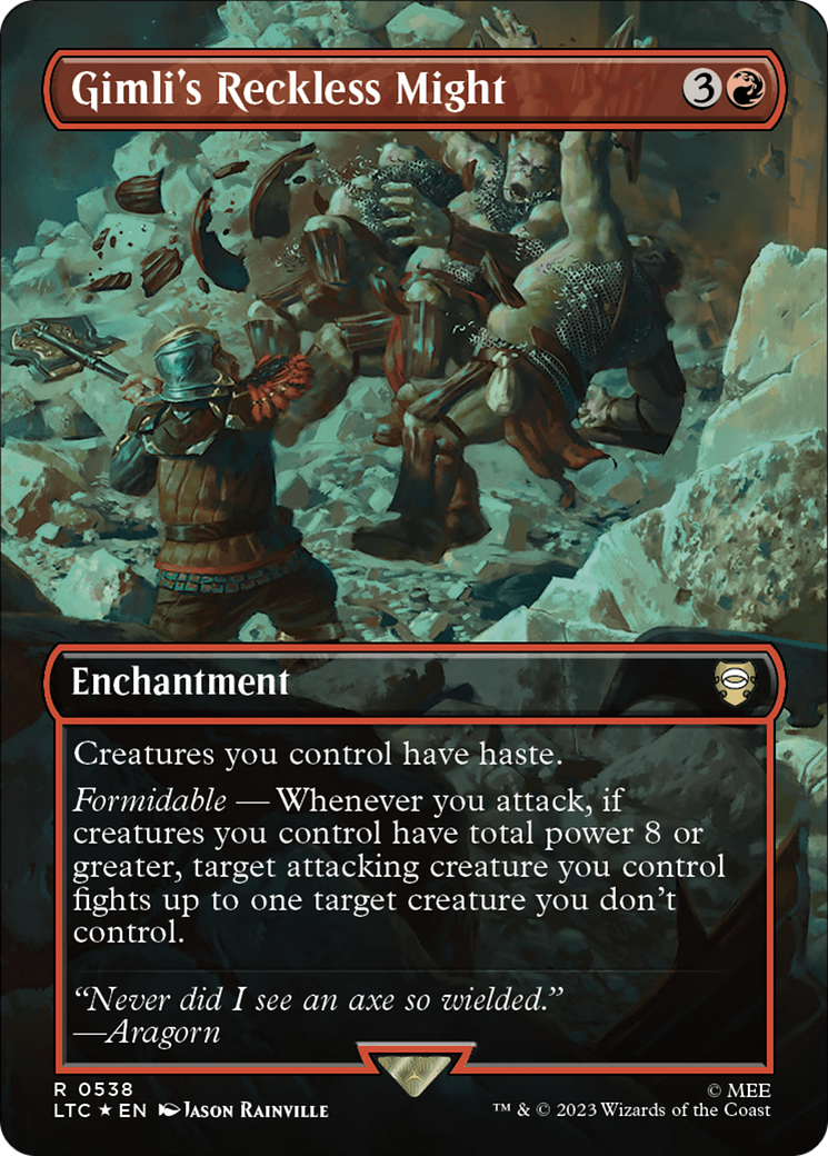 Gimli's Reckless Might (Borderless) (Surge Foil) [The Lord of the Rings: Tales of Middle-Earth Commander] | The Time Vault CA