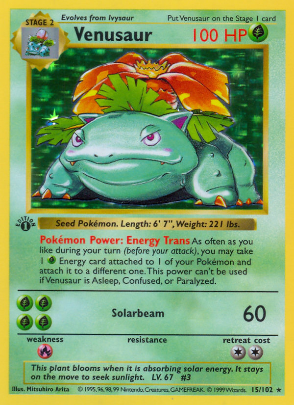 Venusaur (15/102) (Shadowless) [Base Set 1st Edition] | The Time Vault CA