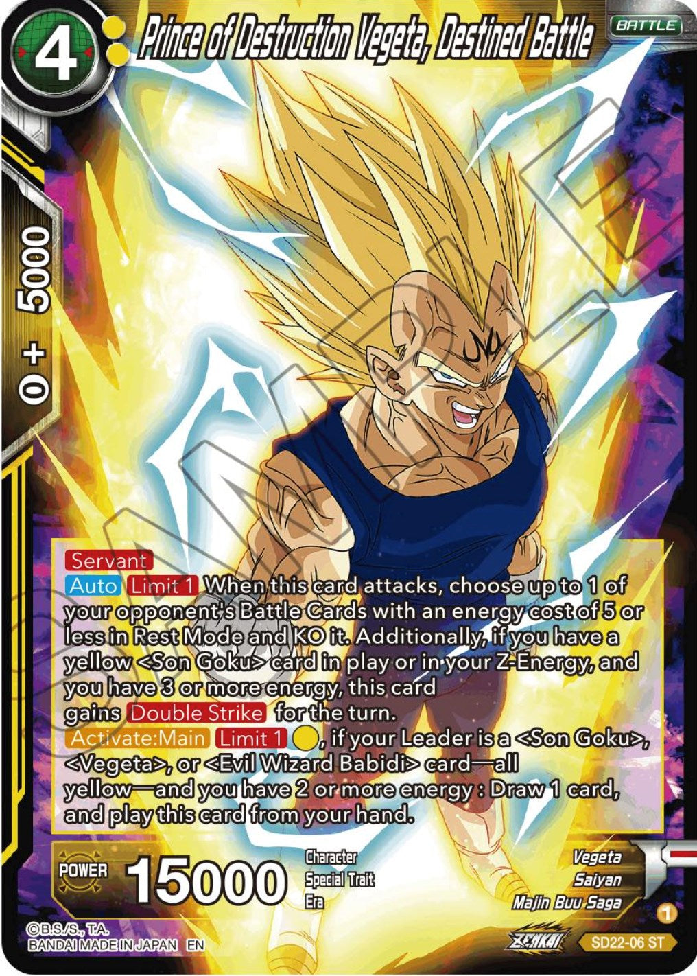 Prince of Destruction Vegeta, Destined Battle (Starter Deck Exclusive) (SD22-06) [Power Absorbed] | The Time Vault CA