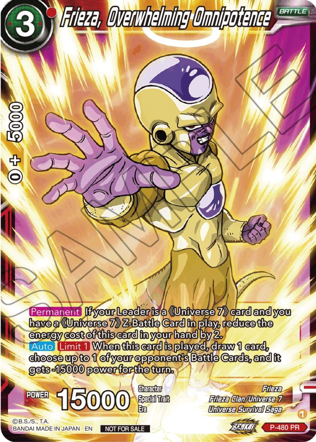 Frieza, Overwhelming Omnipotence (Zenkai Series Tournament Pack Vol.3) (P-480) [Tournament Promotion Cards] | The Time Vault CA