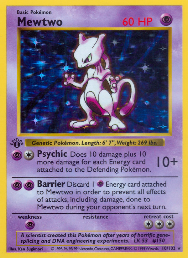 Mewtwo (10/102) (Shadowless) [Base Set 1st Edition] | The Time Vault CA