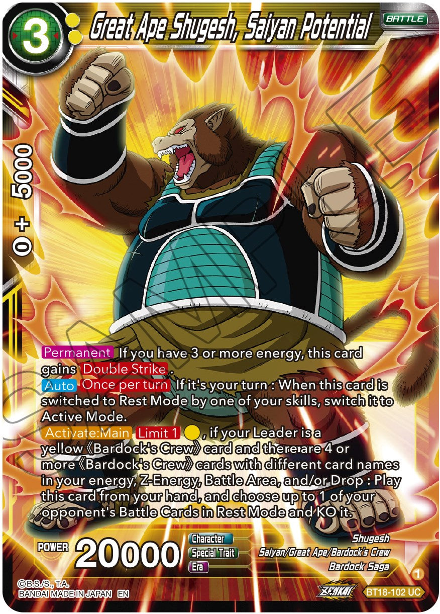 Great Ape Shugesh, Saiyan Potential (BT18-102) [Dawn of the Z-Legends] | The Time Vault CA