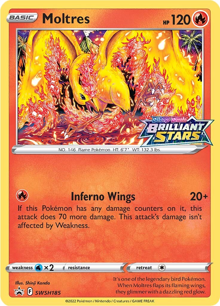 Moltres (SWSH185) (Prerelease Promo) [Sword & Shield: Black Star Promos] | The Time Vault CA