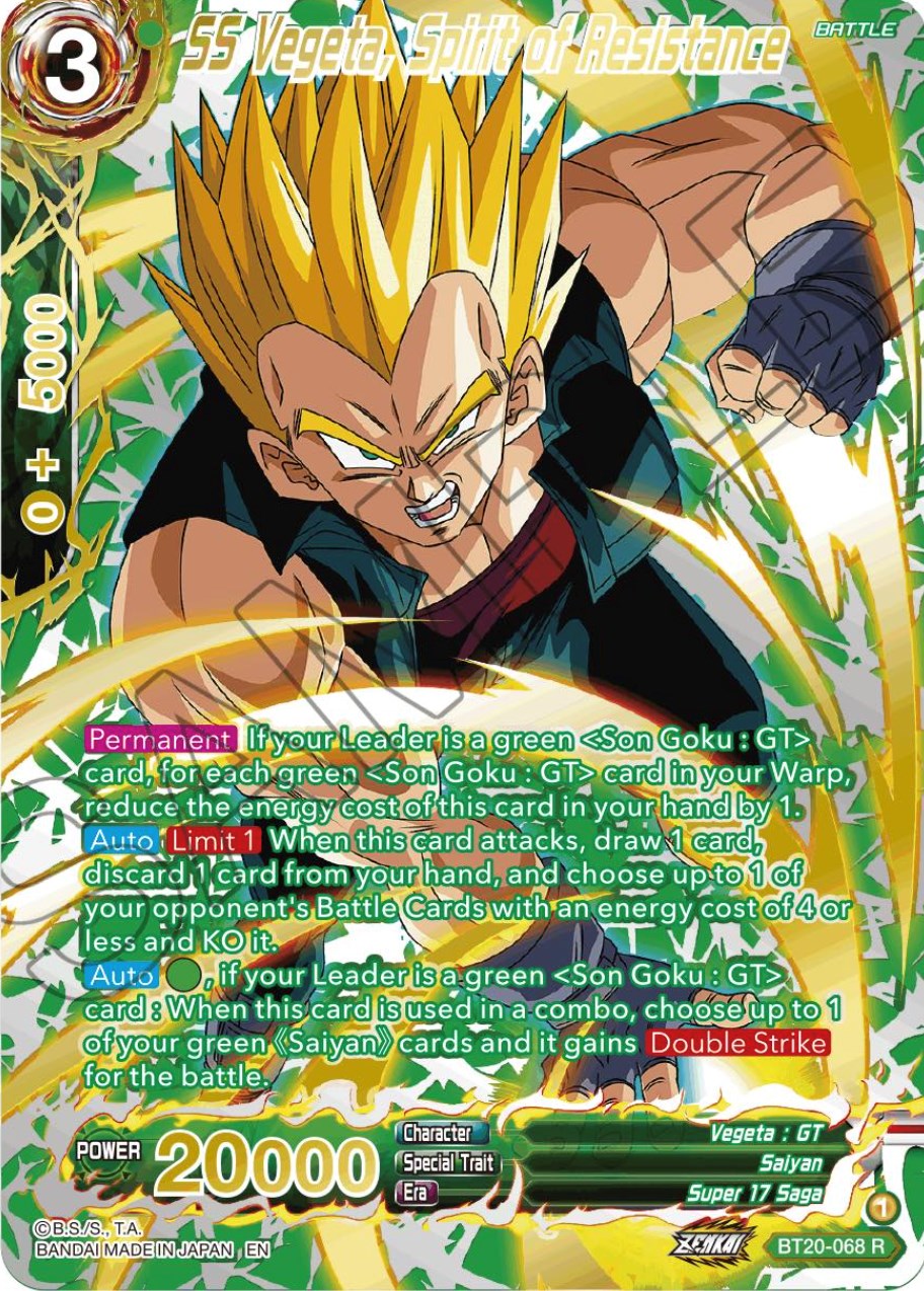SS Vegeta, Spirit of Resistance (Gold-Stamped) (BT20-068) [Power Absorbed] | The Time Vault CA