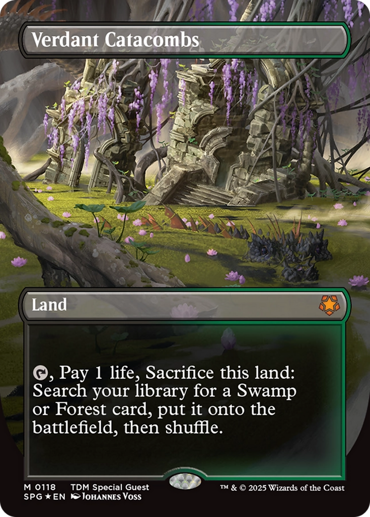 Verdant Catacombs (Borderless) (Dragonscale Foil) [Tarkir: Dragonstorm Special Guests] | The Time Vault CA