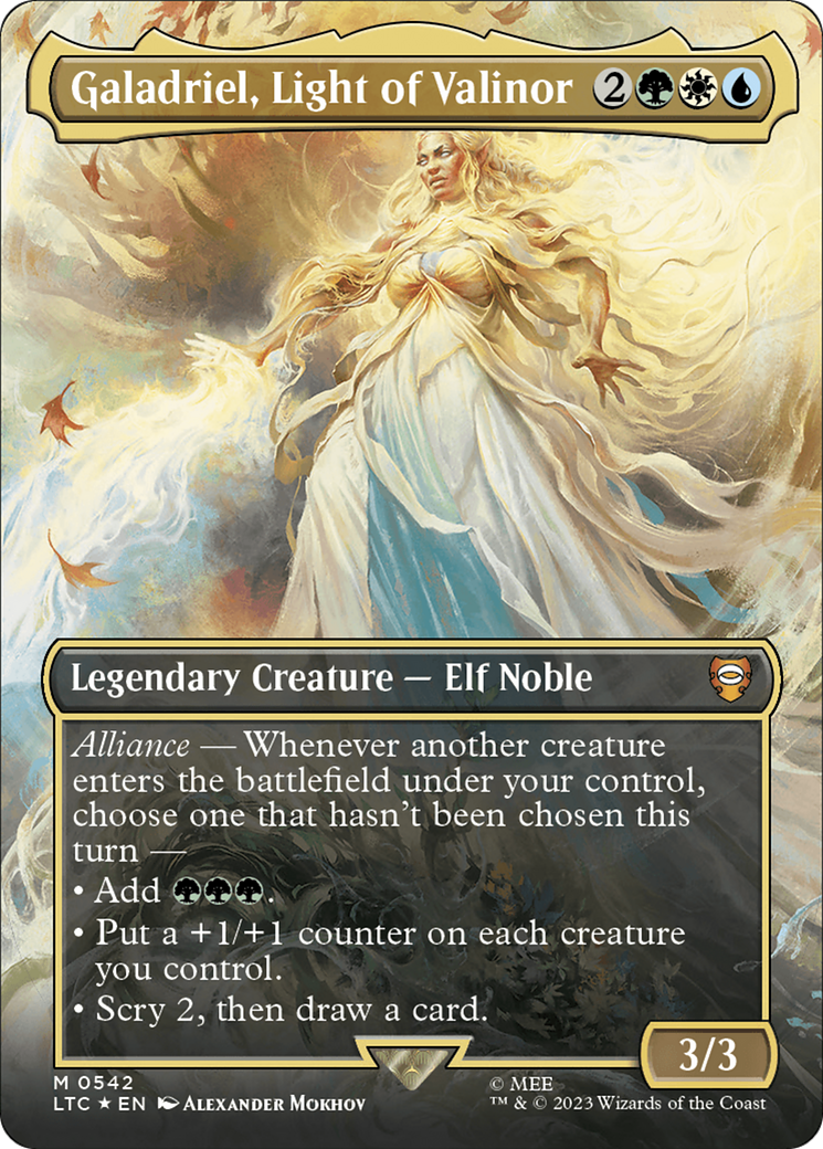 Galadriel, Light of Valinor (Borderless) (Surge Foil) [The Lord of the Rings: Tales of Middle-Earth Commander] | The Time Vault CA