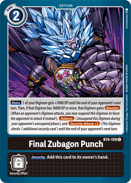 Final Zubagon Punch [BT4-109] [Great Legend] | The Time Vault CA