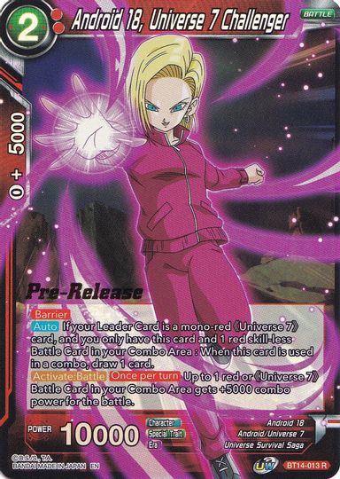 Android 18, Universe 7 Challenger (BT14-013) [Cross Spirits Prerelease Promos] | The Time Vault CA