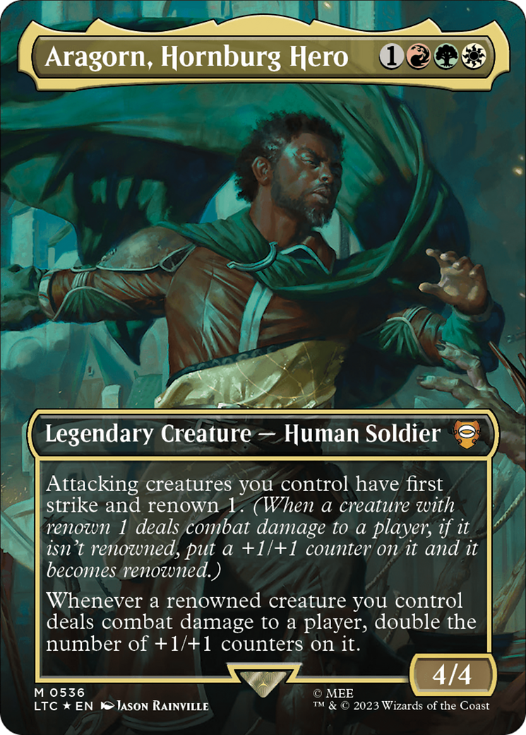 Aragorn, Hornburg Hero (Borderless) (Surge Foil) [The Lord of the Rings: Tales of Middle-Earth Commander] | The Time Vault CA