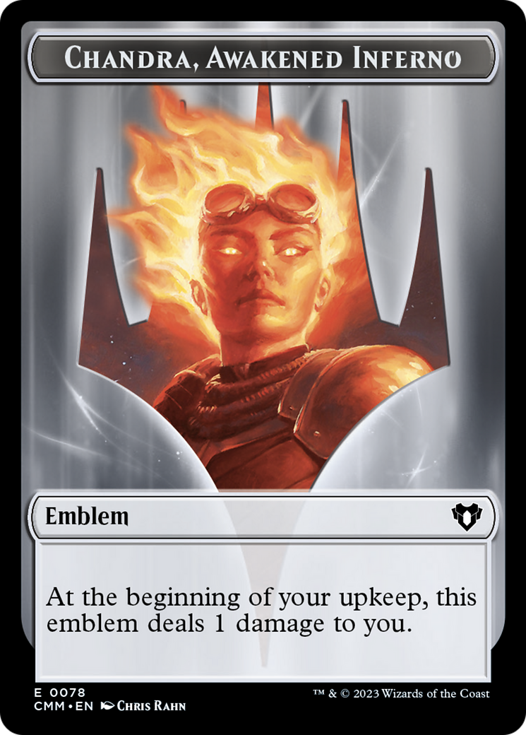 Chandra, Awakened Inferno Emblem // Wizard Double-Sided Token [Commander Masters Tokens] | The Time Vault CA