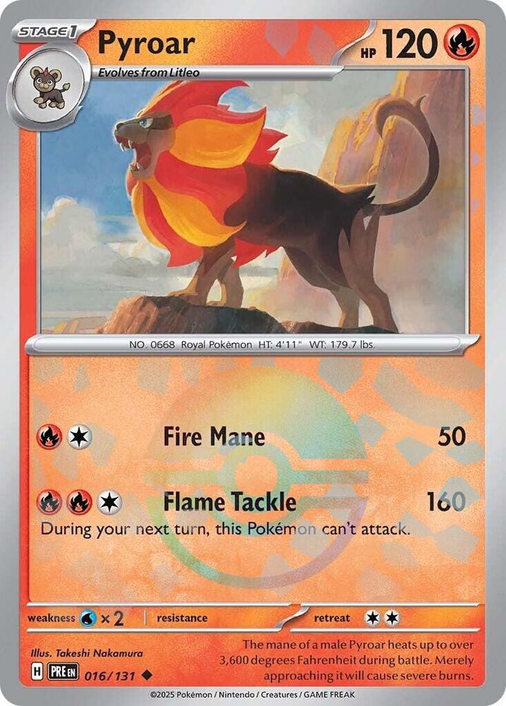 Pyroar (016/131) (Poke Ball Pattern) [Scarlet & Violet: Prismatic Evolutions] | The Time Vault CA