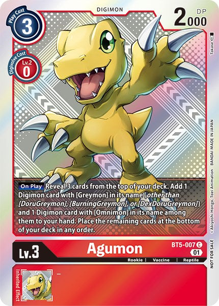 Agumon [BT5-007] (New Awakening Pre-Release Tournament Winner Card) [New Awakening Pre-Release Promos] | The Time Vault CA