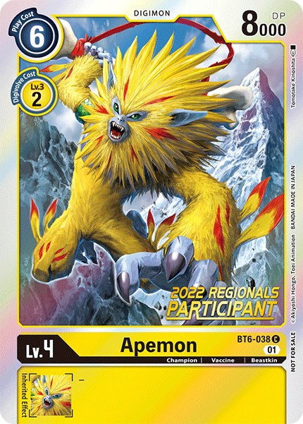 Apemon [BT6-038] (2022 Championship Online Regional) (Online Participant) [Double Diamond Promos] | The Time Vault CA