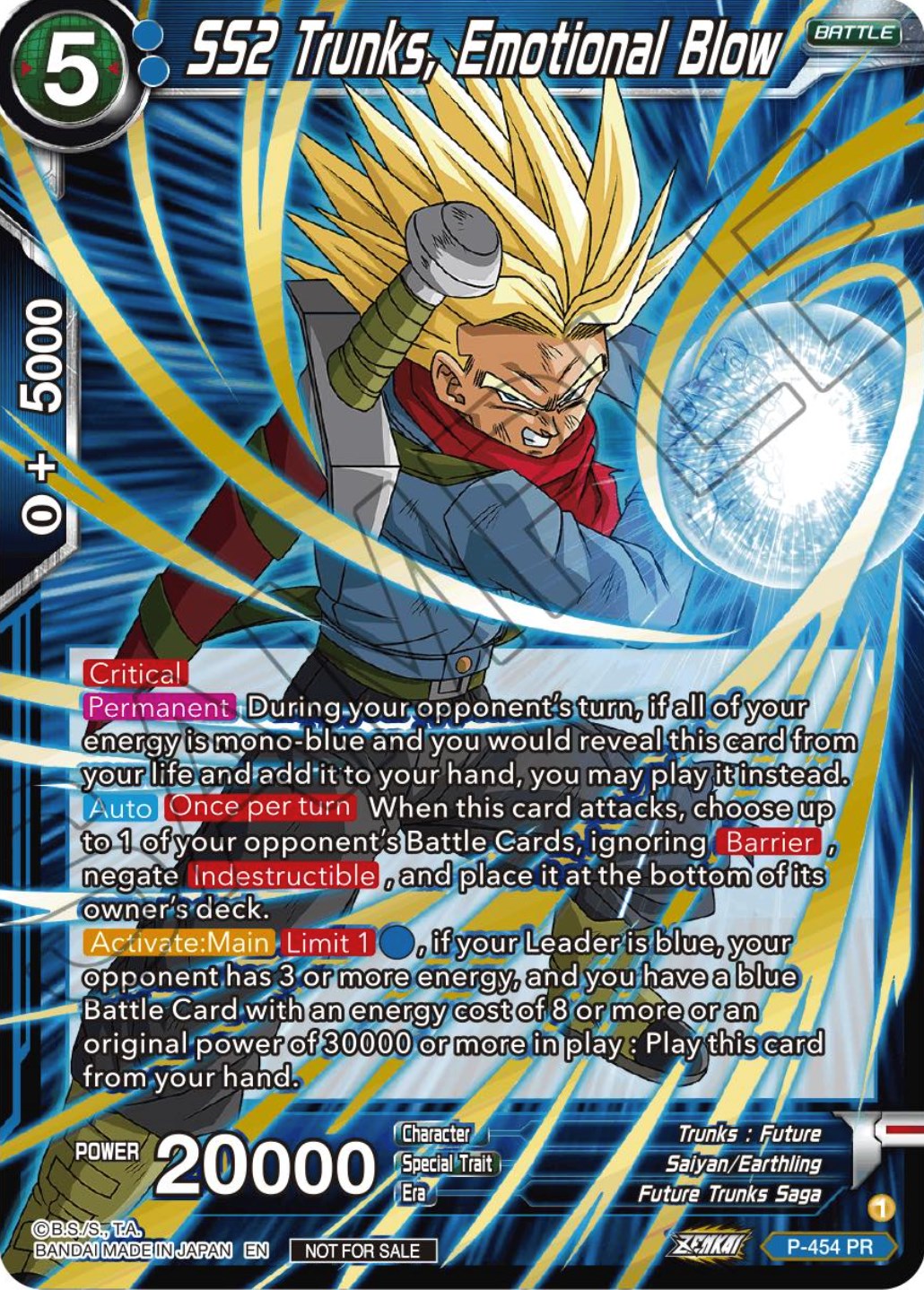 SS2 Trunks, Emotional Blow (Championship Selection Pack 2023 Vol.1) (Gold-Stamped) (P-454) [Tournament Promotion Cards] | The Time Vault CA